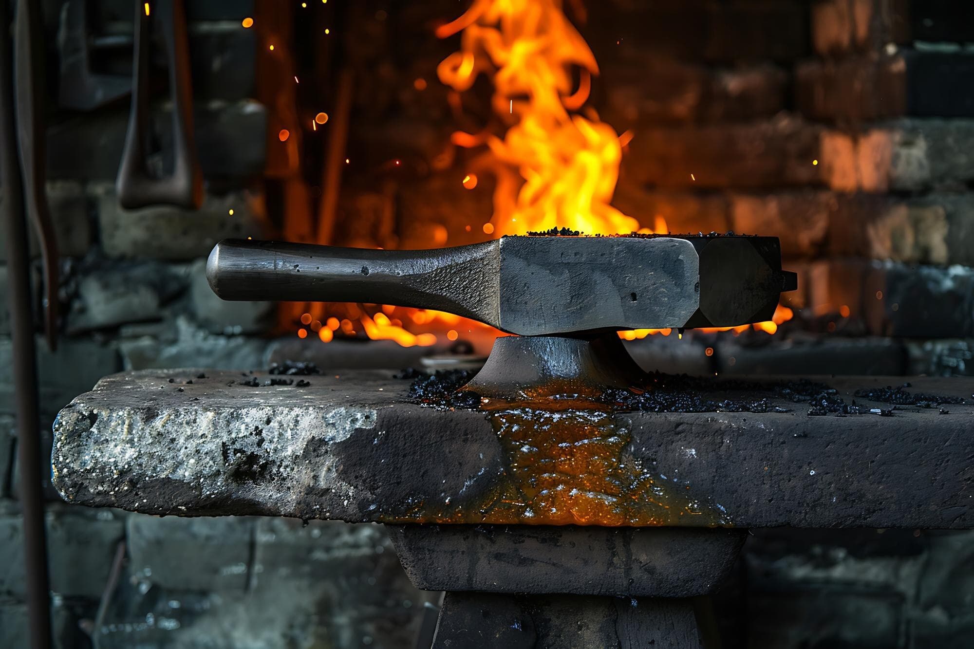 Metal fabrication workshop with sparks flying